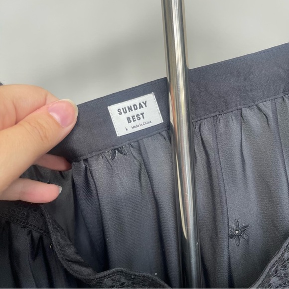 Sunday Best | Aritzia | May Day Black Satin Square Neck Ruffle Eyelet Crop Top - Picture 5 of 9